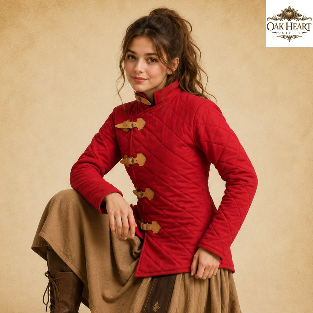 Red Medieval Gambeson Jacket | Quilted Padded Armor