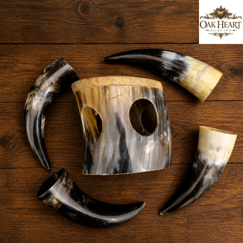 Viking Horn Shot Glass Set with Holder – Natural Handmade Mead Cups