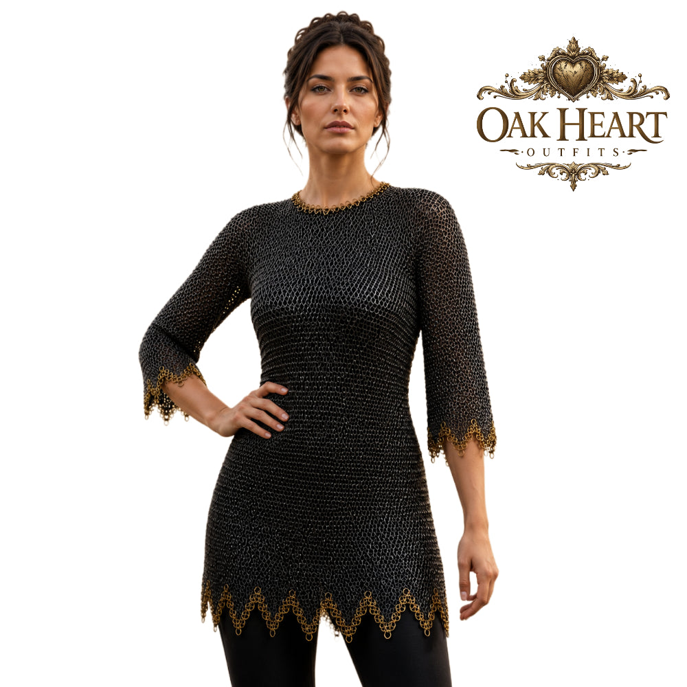 Medieval Riveted Chainmail Shirt – 9mm Flat Rings with Brass Detail