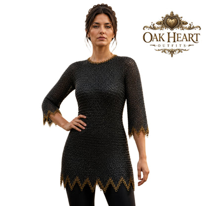Medieval Riveted Chainmail Shirt – 9mm Flat Rings with Brass Detail
