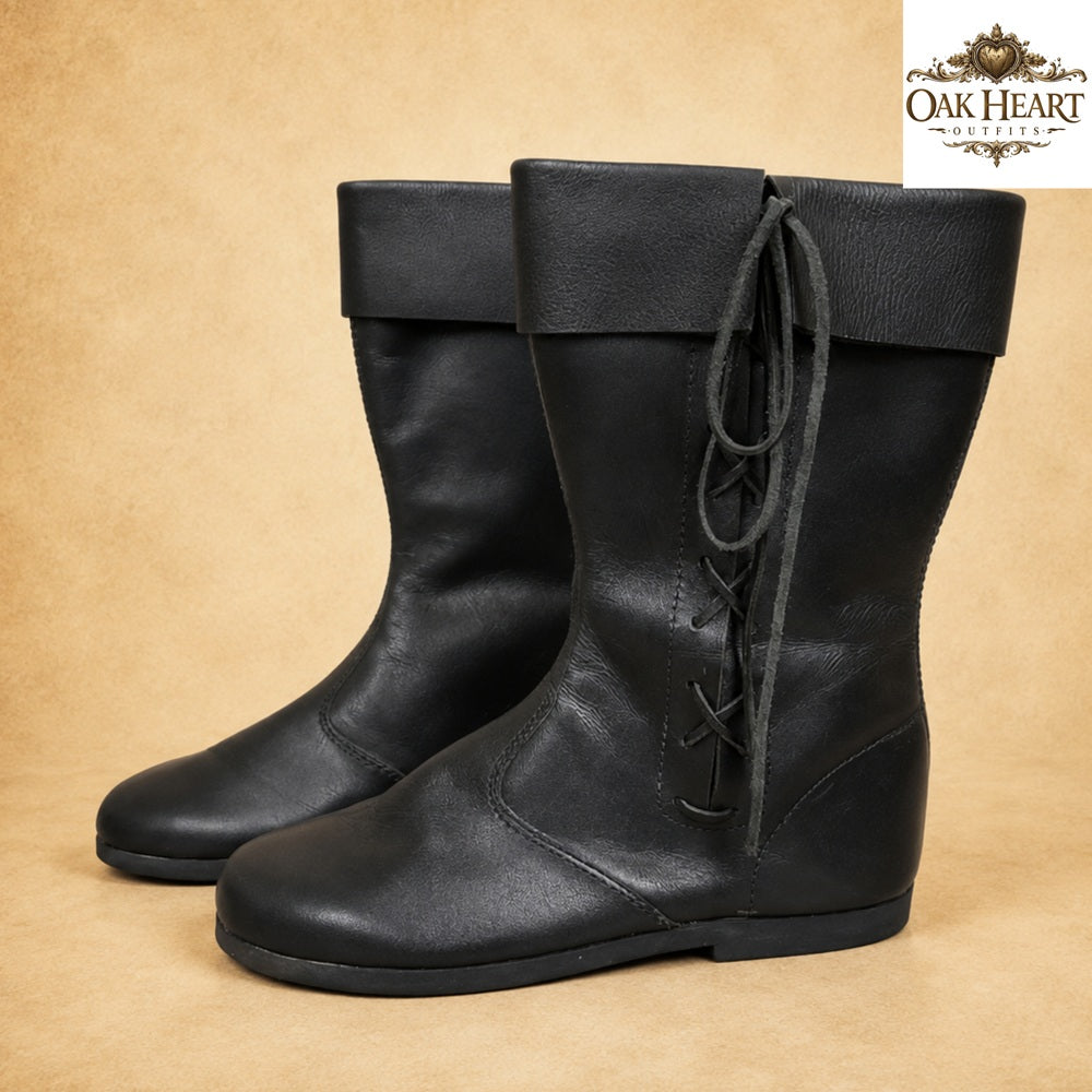 Medieval Leather Boots for Men – Renaissance Faire Lace Up Boots, Viking Shoes,