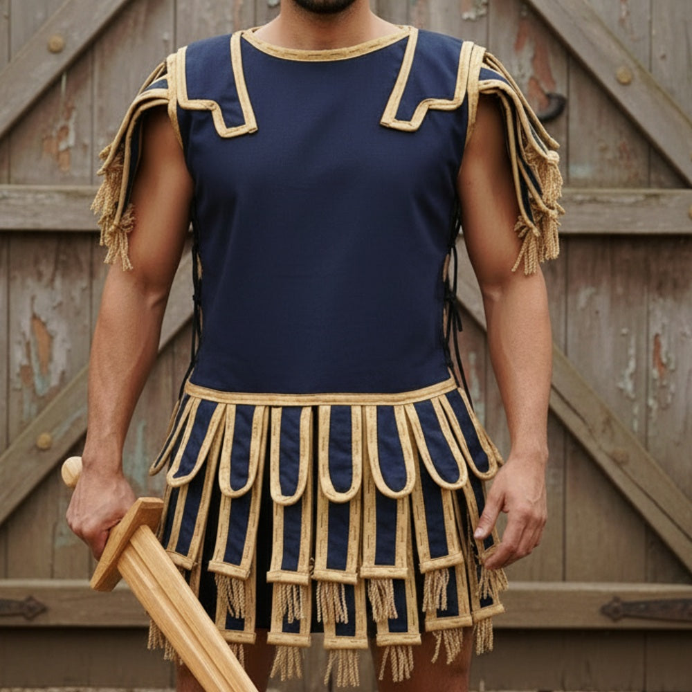 Roman Subarmalis – White Gold Gladiator Tunic, Roman Warrior Costume,