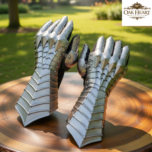 Medieval Steel Gauntlets Silver – Nazgul Style Armor Gloves for LARP, Crusader Knight Hand Armor