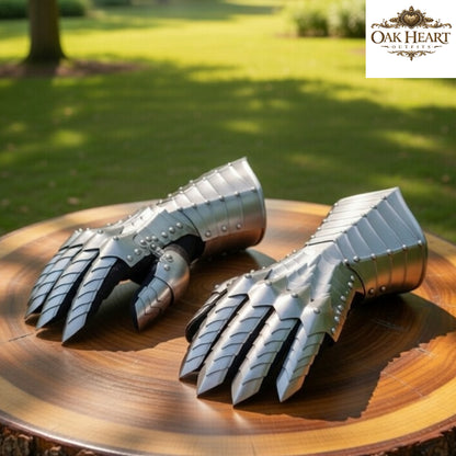 Medieval Steel Gauntlets Silver – Nazgul Style Armor Gloves for LARP, Crusader Knight Hand Armor