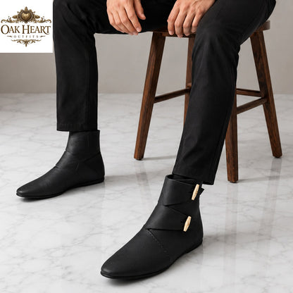 Ravenhold Medieval Leather Ankle Boots – Viking LARP Shoes, Renaissance Faire