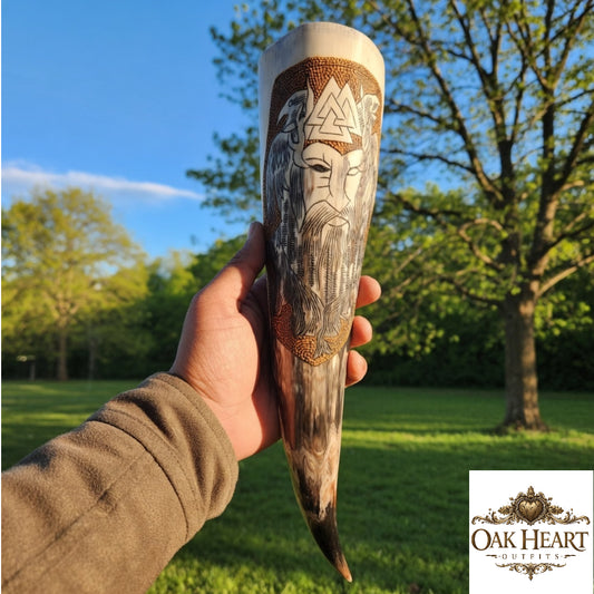 Odin Viking Drinking Horn – Handcrafted Norse Mead Horn with Valknut