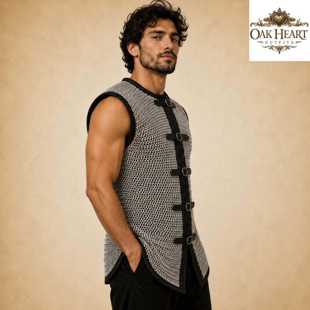 Riveted Aluminum Chainmail Haubergeon – 10mm Flat Ring Medieval Chain Mail Armor Shirt