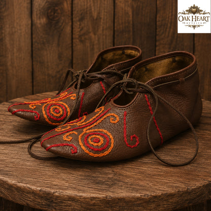 Medieval Viking Leather Shoes – Handmade Haithabu Embroidered LARP Footwear