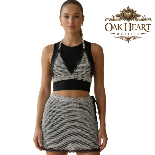 Anodized Aluminum Chainmail Top & Skirt Set Silver with Black Trim – Ren Faire Cosplay Costume