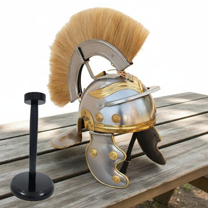 Roman Centurion Helmet with Brown Plume & Wooden Stand