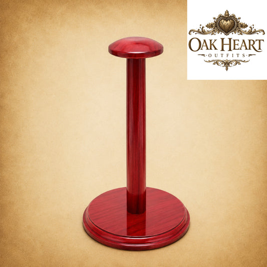 Premium Wooden Helmet Stand | Glossy Red Medieval Helmet Display Holder