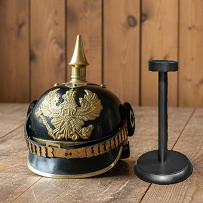 German Pickelhaube black Officer Helmet  Wooded Stand ,