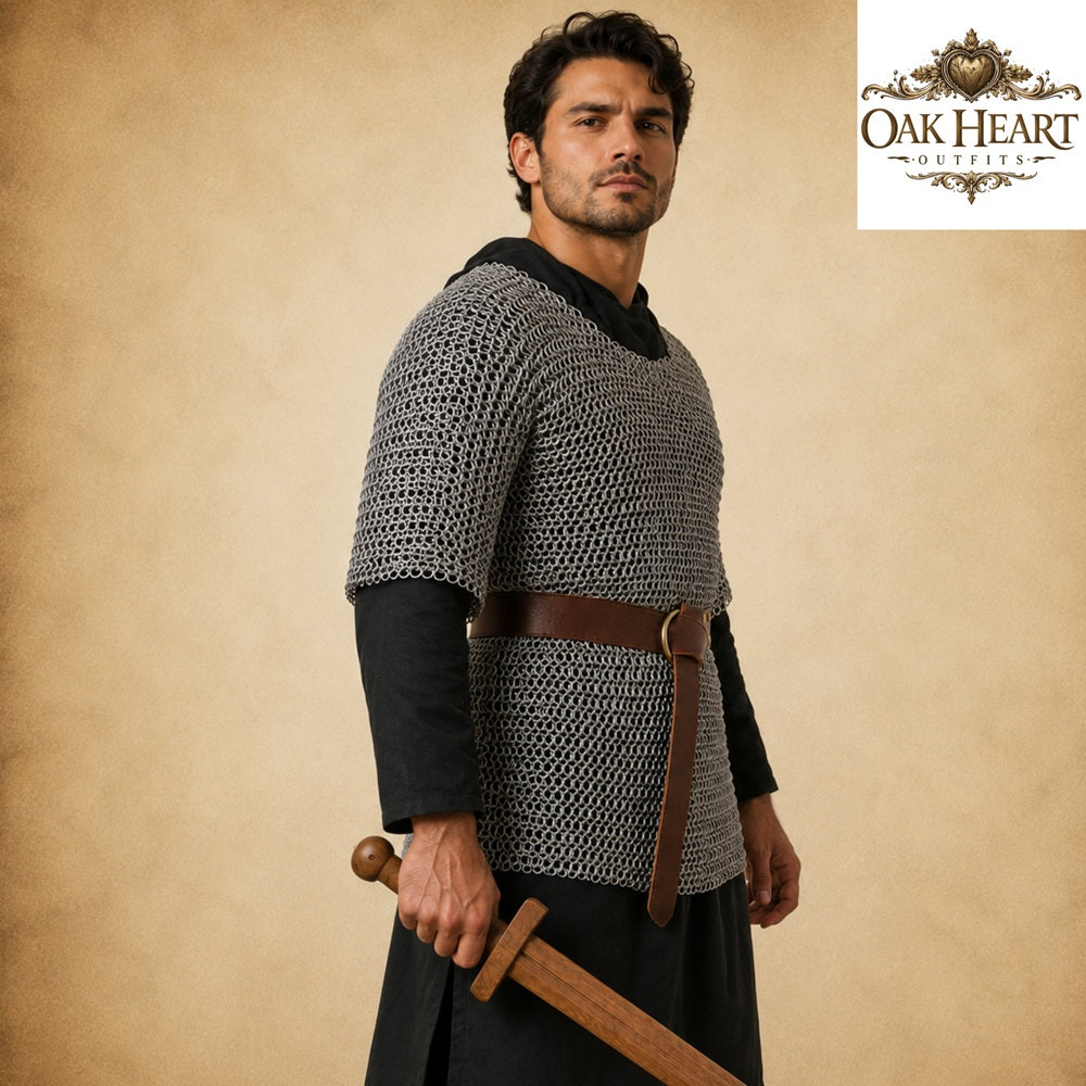 Medieval 9mm Flat Riveted Chainmail Haubergeon – Viking Mild Steel Hauberk
