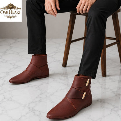 Ravenhold Medieval Leather Ankle Boots – Viking LARP Shoes, Renaissance Faire