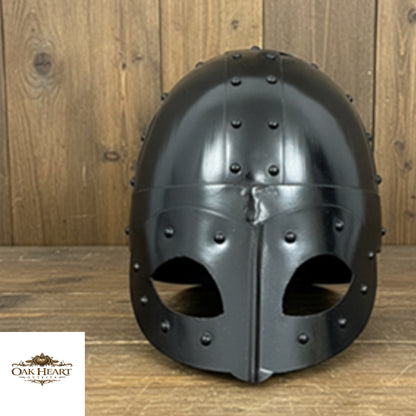 Viking Mask Helmet – Black 18 Gauge Steel Warrior Helm for LARP & Cosplay –  Stand