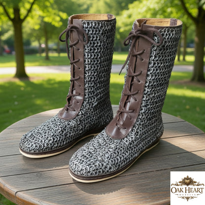 Medieval Leather Boots with Chainmail | Viking Armor Footwear for LARP & Reenactment