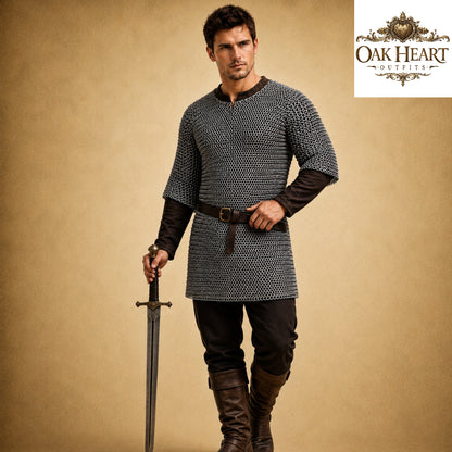 Medieval Stainless Steel Chainmail Armor Shirt – 9mm Riveted Rings Half Sleeve Tunic