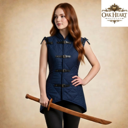 Women's Medieval Quilted Gambeson Vest | Burgundy Padded Armor Vest | LARP Ren Faire Costume