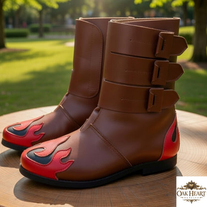 Medieval Black Leather Boots – Red Flame LARP Fantasy Costume Shoes