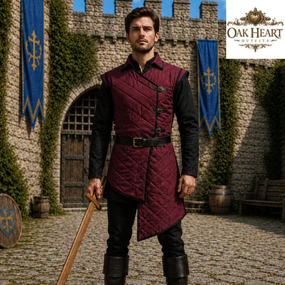 Medieval Wine Red Gambeson Armor – Quilted Viking Jacket for LARP,