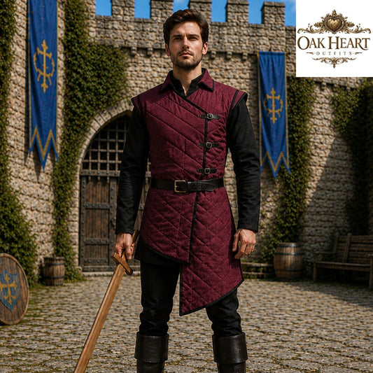 Medieval Wine Red Gambeson Armor – Quilted Viking Jacket for LARP,