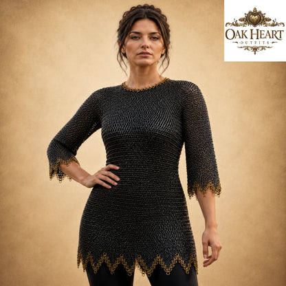 Medieval Riveted Chainmail Shirt – 9mm Flat Rings with Brass Detail