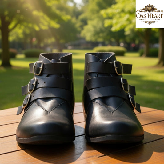 Renaissance Buckled Leather Boots – Medieval LARP Costume Footwear