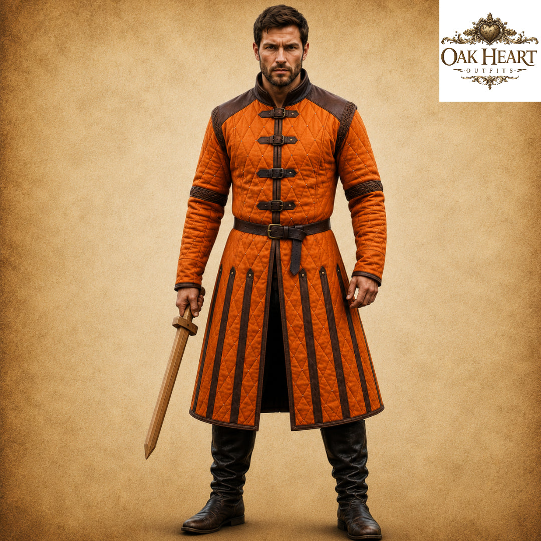 Ren Faire Blue Gambeson Costume for Men – Medieval Padded Armor Jacket,