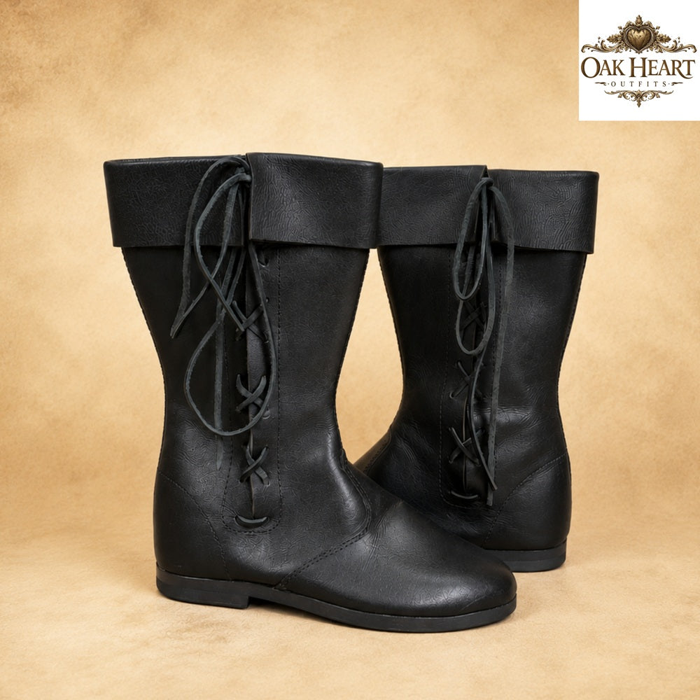 Medieval Leather Boots for Men – Renaissance Faire Lace Up Boots, Viking Shoes,