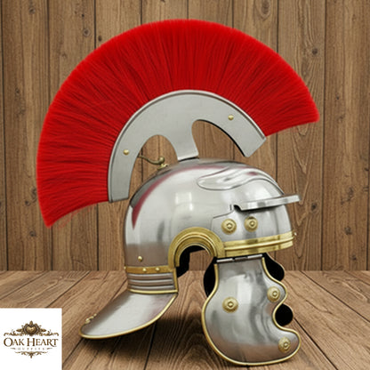Roman Centurion Helmet with Red Plume & Wooden Stand