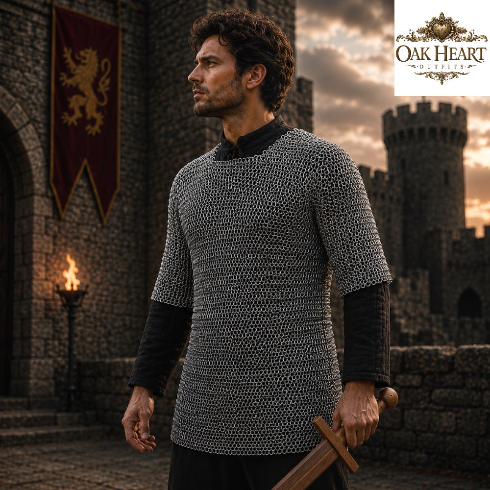 Aluminum Chainmail Haubergeon Shirt – Riveted Viking Knight Armor, Lightweight