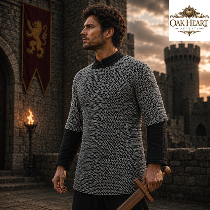 Aluminum Chainmail Haubergeon Shirt – Riveted Viking Knight Armor, Lightweight