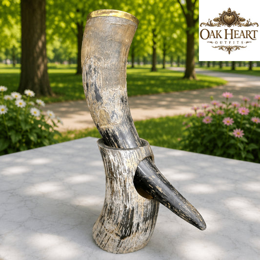 Handmade Viking Drinking Horn with Stand