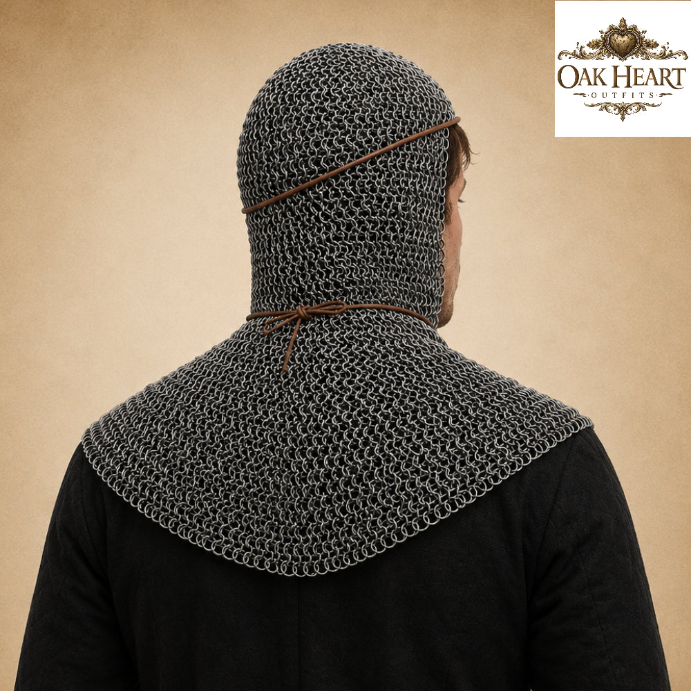 9MM Flat Ring Chainmail Coif – Medieval Armor Hood for LARP & Cosplay