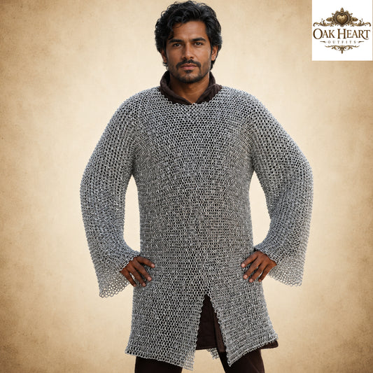 Medieval Aluminum Chainmail Hauberk 9MM Round Ring Armor – Lightweight Costume Shirt for Reenactment