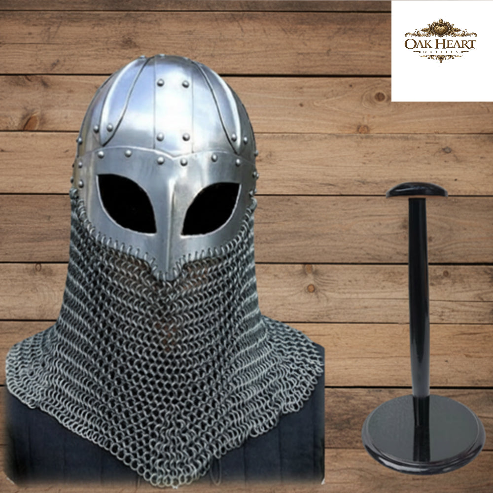 18 Gauge Viking Chainmail Helmet – Medieval Battle Armor with  Stand