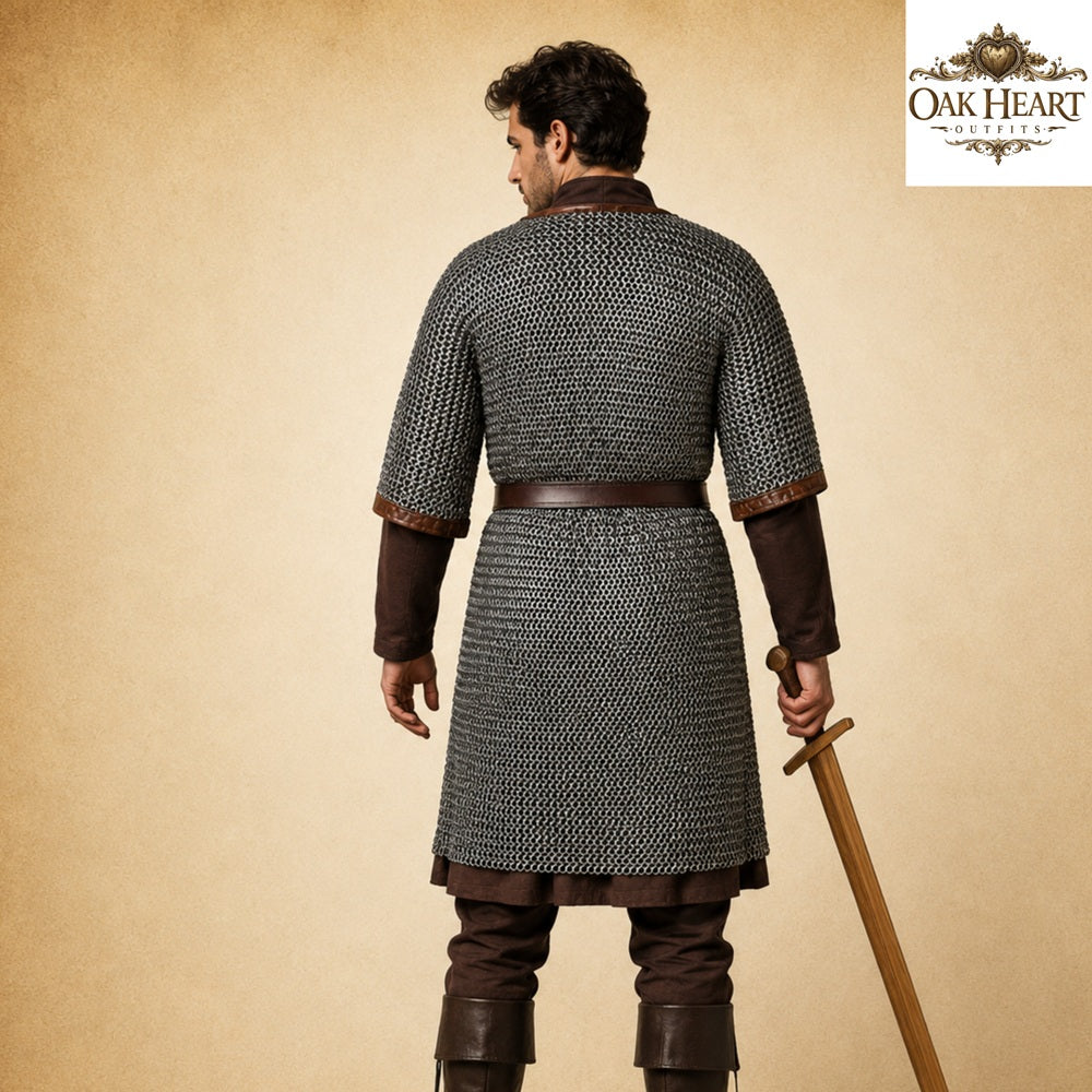 Medieval Chainmail Hauberk 8mm Flat Riveted Rings – Mild Steel Half Sleeve Armor Shirt