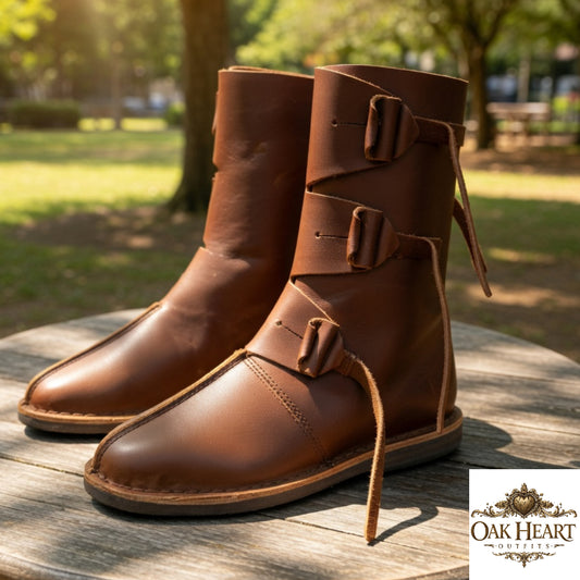 Renaissance Leather Ankle Boots – Handmade Medieval Shoes for LARP & Cosplay