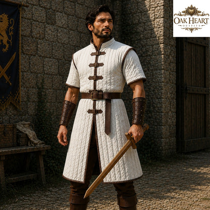 Medieval Crimson Gambeson – Quilted Padded Aketon Armor, Ren Faire
