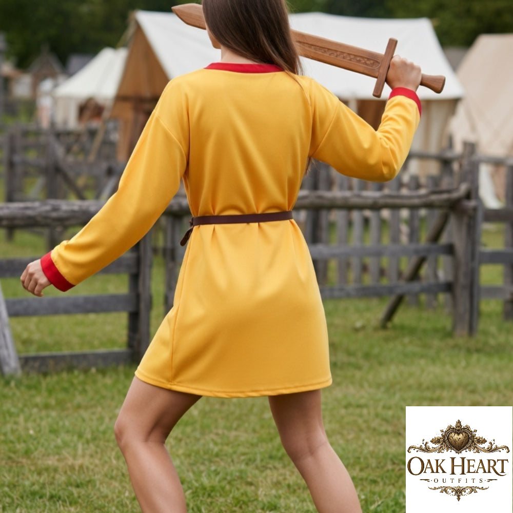 Medieval Tunic – Yellow with Red Accents | Knight Costume for LARP & Renaissance Faire  Option 2 (keyword-rich):