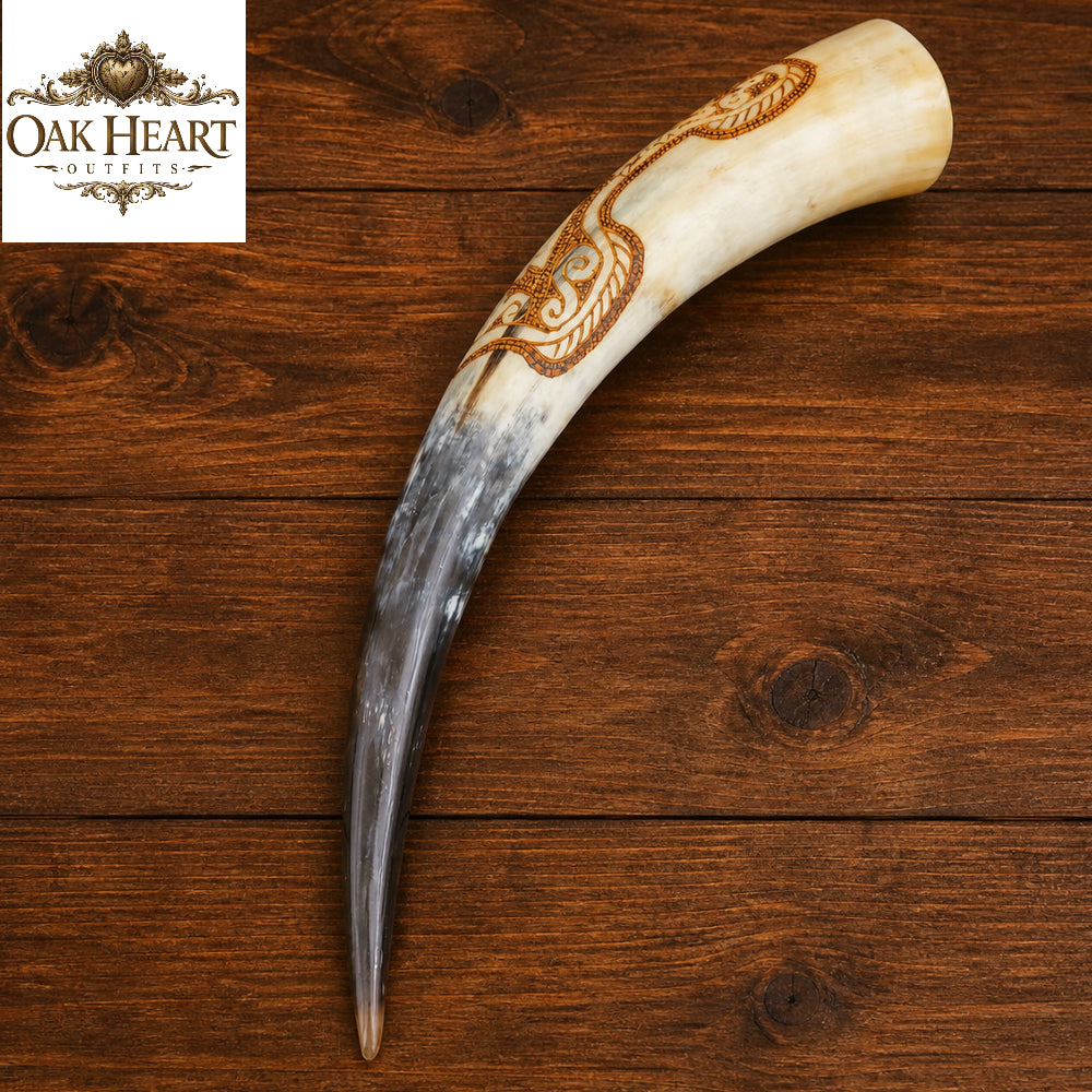 Viking Horn Mug – Hand Carved Valknut & Celtic Knot Mead Drinking Horn