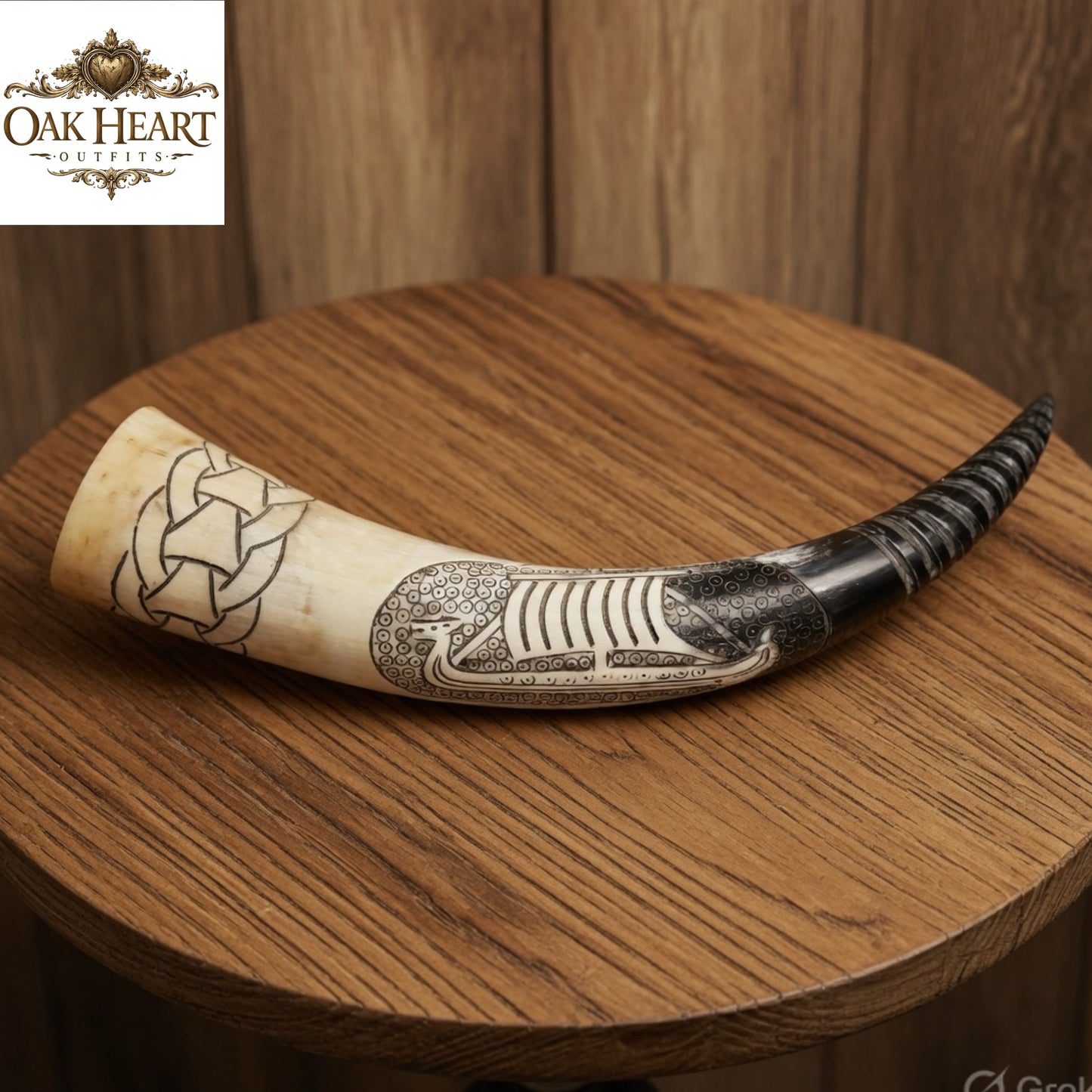 Viking Drinking Horn Engraved – Medieval Horn Mug for LARP,