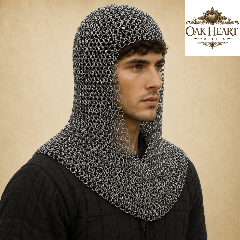 Medieval Chainmail Coif Hood – Butted Mail Armor for Costume