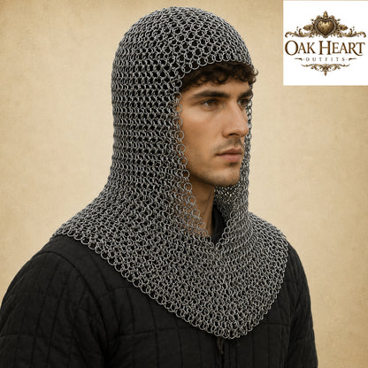 Medieval Chainmail Coif Hood – Butted Mail Armor for Costume
