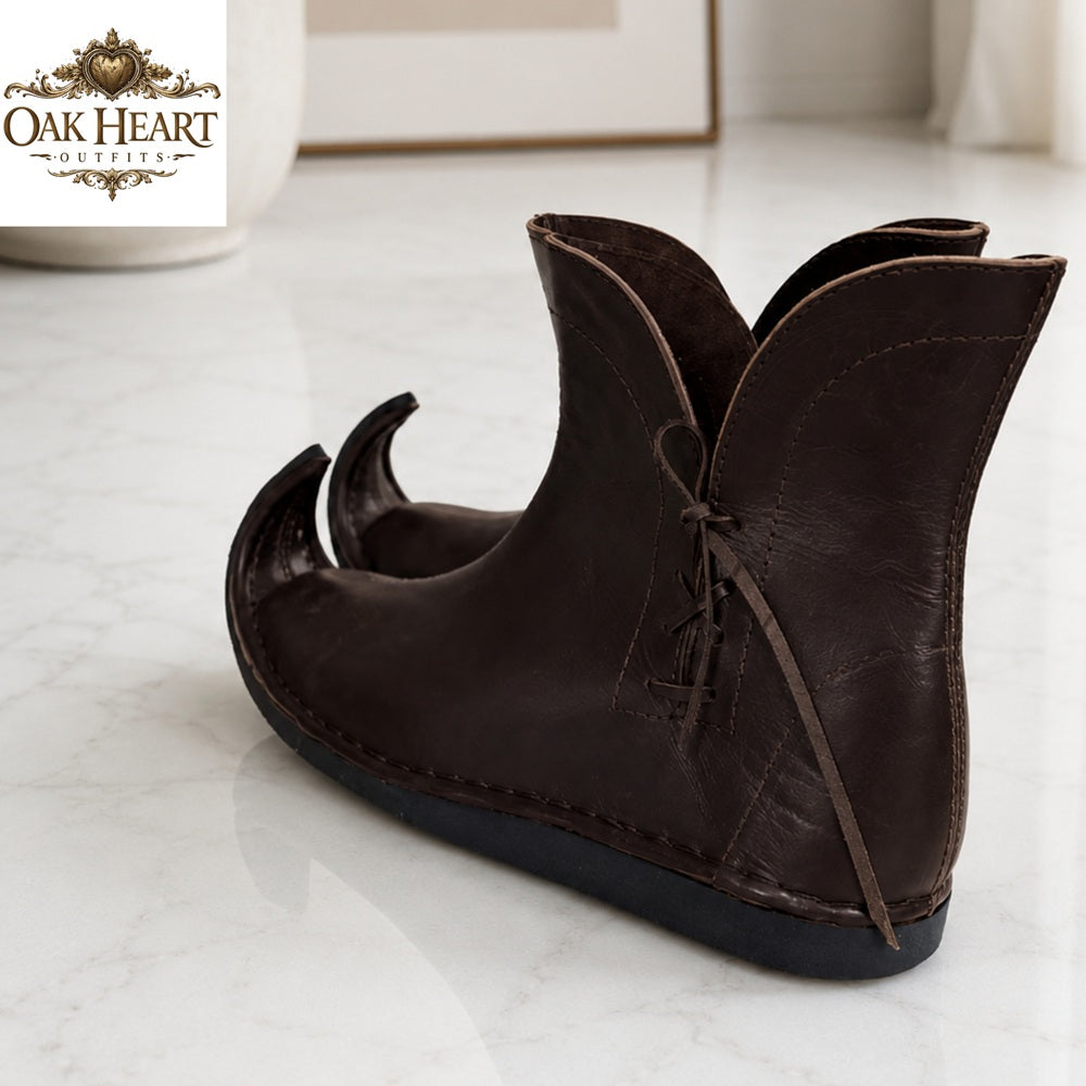 Handmade Medieval Curled Toe Leather Boots – Elven Fantasy Shoes for LARP