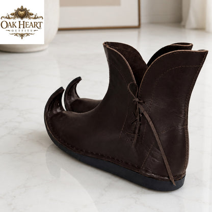 Handmade Medieval Curled Toe Leather Boots – Elven Fantasy Shoes for LARP
