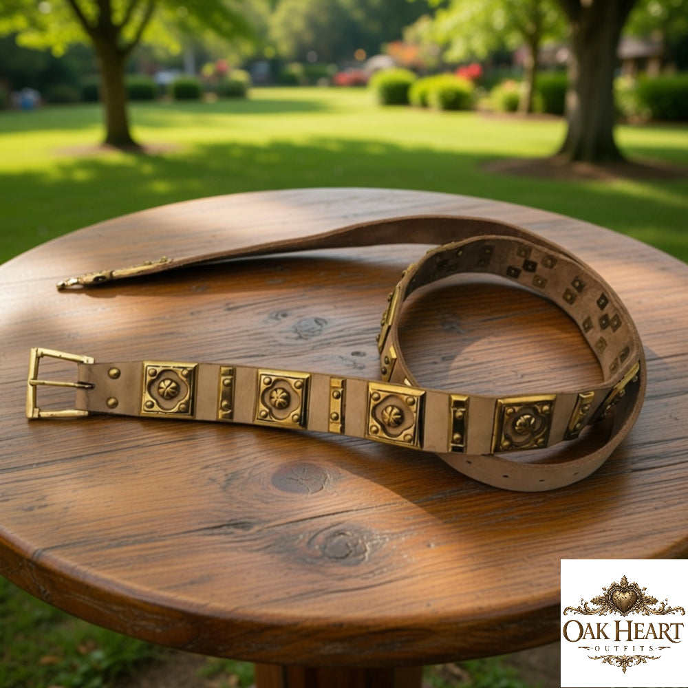 Medieval Brass Leather Armor Belt for Ren Faire, LARP & Reenactment