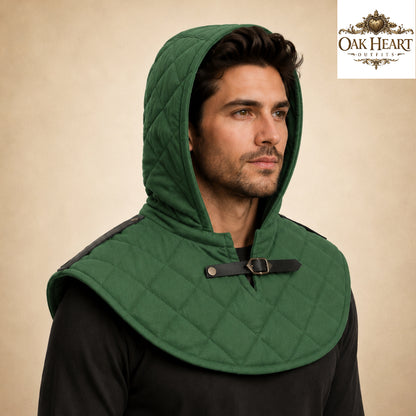 Renaissance Cotton Hood | Medieval Quilted Hooded Collar for LARP, Cosplay & Ren Faire