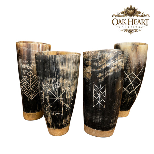 Set of 4 Viking Horn Cups | Handmade Medieval Drinking Horn Tumblers