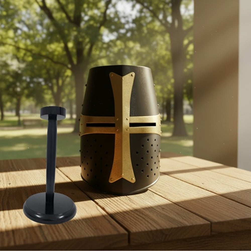 Medieval Templar Crusader Helmet |  wooden stand
